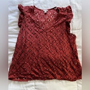 Hinge Sheer Lace Ruffle Sleeve Top Size L